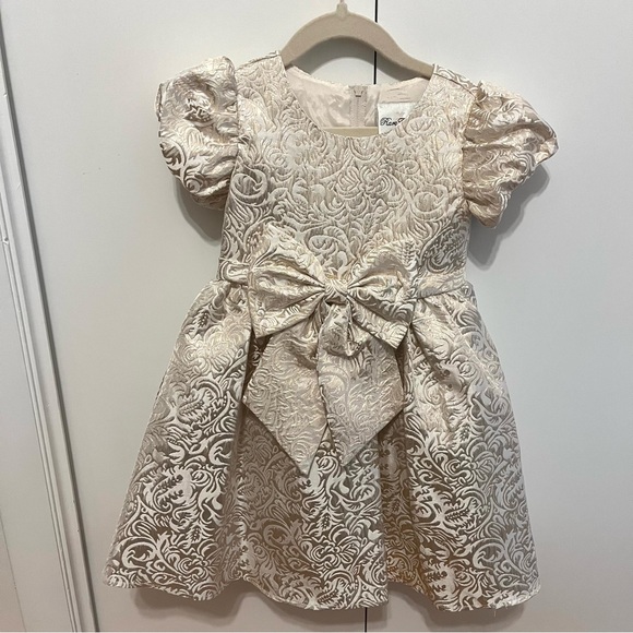 Rare Editions Toddler Girl Lurex Brocade Size 4T Dress with Bow - Picture 2 of 8